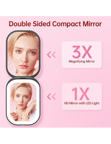 Espejo de Viaje Iluminado Benbilry Compacto 1X/3X Negro