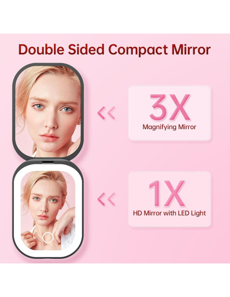 Espejo de Viaje Iluminado Benbilry Compacto 1X/3X Negro