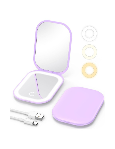 Espejo Compacto Iluminado Gospire 10.67x7.62cm 1X/3X Púrpura