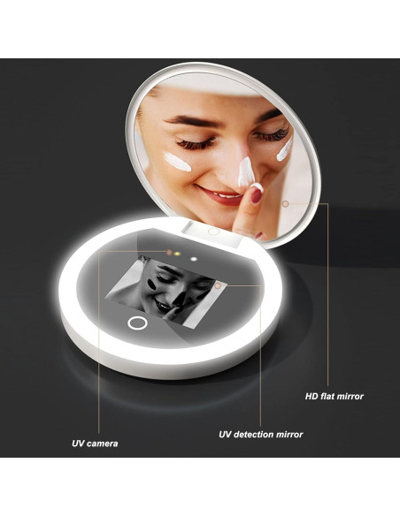 Espejo Compacto Diyeeni con Cámara UV y Luz LED 97mm