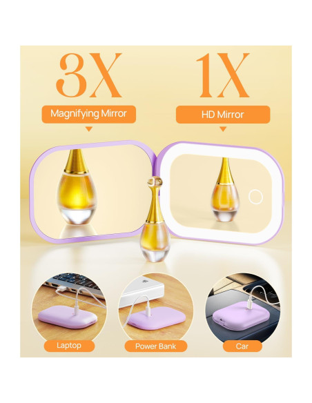 Espejo Compacto Iluminado Gospire 10.67x7.62cm 1X/3X Púrpura