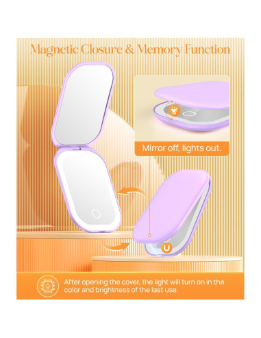 Espejo Compacto Iluminado Gospire 10.67x7.62cm 1X/3X Púrpura