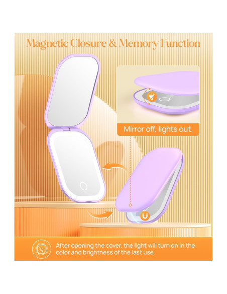 Espejo Compacto Iluminado Gospire 10.67x7.62cm 1X/3X Púrpura