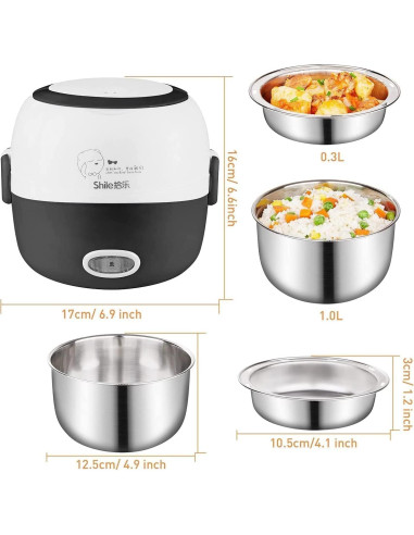 Caja de Almuerzo Eléctrica Thousanday 1L Acero Inoxidable Negro