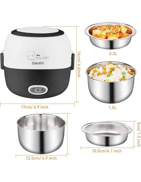 Caja de Almuerzo Eléctrica Thousanday 1L Acero Inoxidable Negro