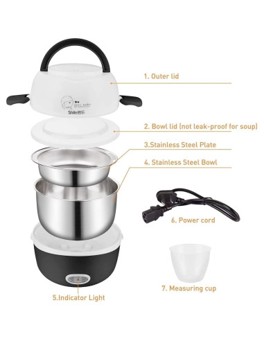 Caja de Almuerzo Eléctrica Thousanday 1L Acero Inoxidable Negro