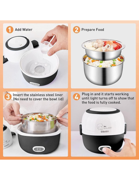 Caja de Almuerzo Eléctrica Thousanday 1L Acero Inoxidable Negro