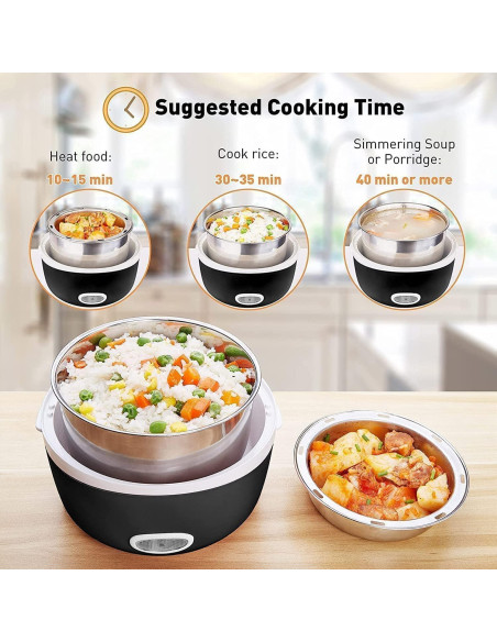 Caja de Almuerzo Eléctrica Thousanday 1L Acero Inoxidable Negro