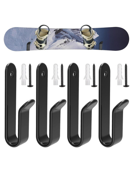 4 Clips de Montaje en Pared Kvlniqs para Snowboard Negro