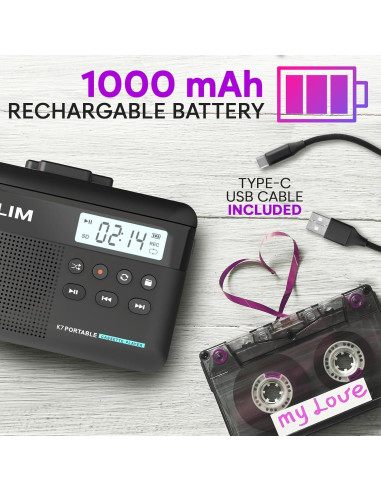 Reproductor de Casete KLIM K7 + Convertidor a MP3 + Tarjeta SD 32GB