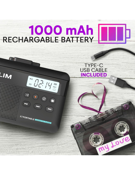 Reproductor de Casete KLIM K7 + Convertidor a MP3 + Tarjeta SD 32GB