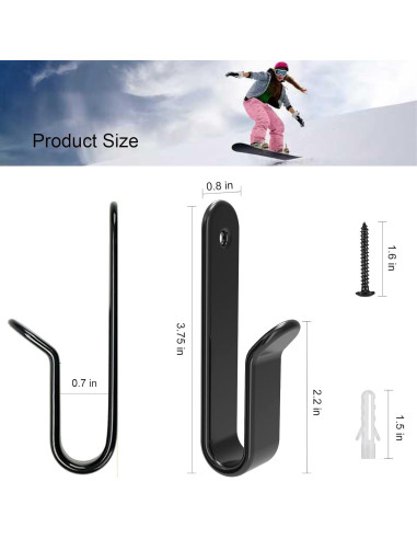 4 Clips de Montaje en Pared Kvlniqs para Snowboard Negro