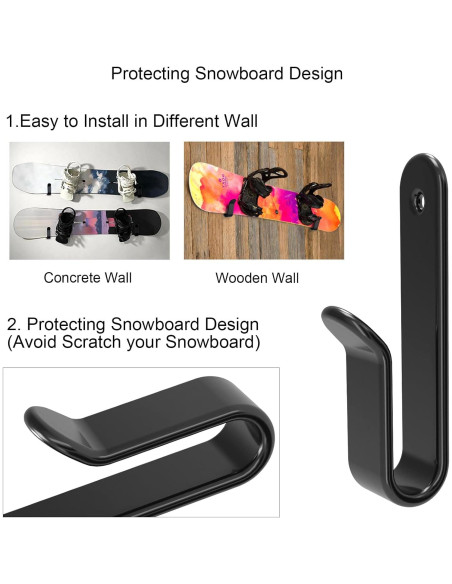 4 Clips de Montaje en Pared Kvlniqs para Snowboard Negro