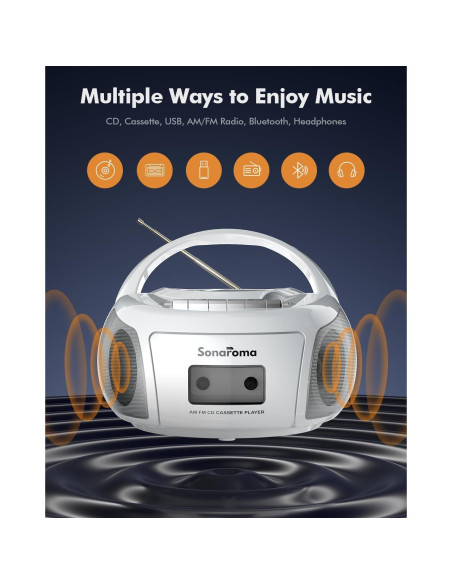 Boombox Bluetooth Lumaterra BBXWE CD Casete Radio USB Blanco