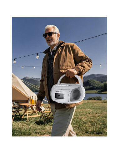 Boombox Bluetooth Lumaterra BBXWE CD Casete Radio USB Blanco