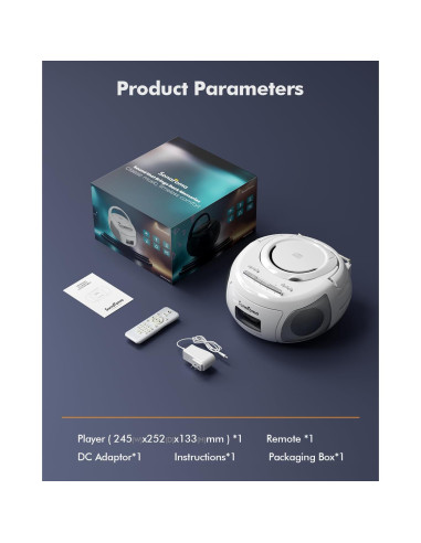 Boombox Bluetooth Lumaterra BBXWE CD Casete Radio USB Blanco