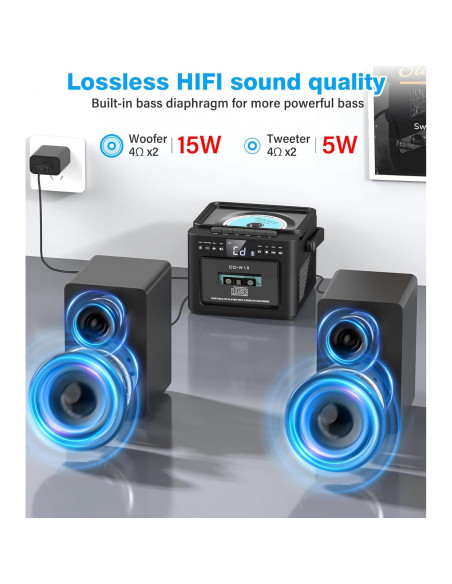 Sistema Estéreo Greadio 9-en-1 con Reproductor CD y Bluetooth 40W