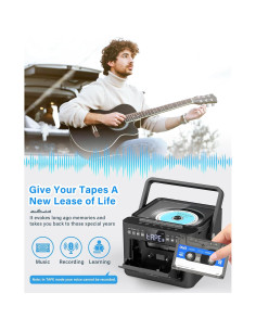 Greadio Boombox CD y Casete 9-en-1 Recargable 5000mAh 2