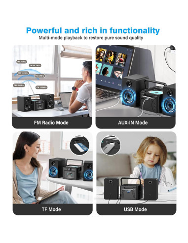 Sistema Estéreo Greadio 9-en-1 con Reproductor CD y Bluetooth 40W