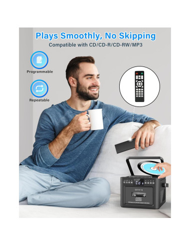 Greadio Boombox CD y Casete 9-en-1 Recargable 5000mAh