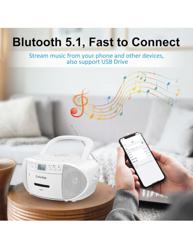 Reproductor de CD y Cassette Gelielim BT-9224MU Portátil