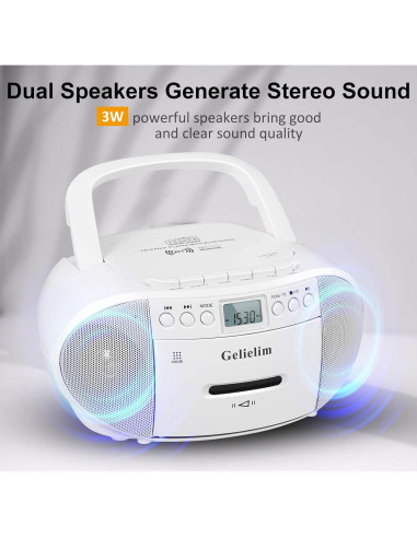 Reproductor de CD y Cassette Gelielim BT-9224MU Portátil