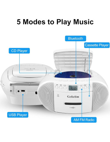 Reproductor de CD y Cassette Gelielim BT-9224MU Portátil
