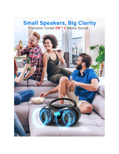 Greadio Boombox CD Portátil Bluetooth con Radio FM - Negro