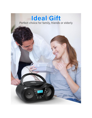 Greadio Boombox CD Portátil Bluetooth con Radio FM - Negro