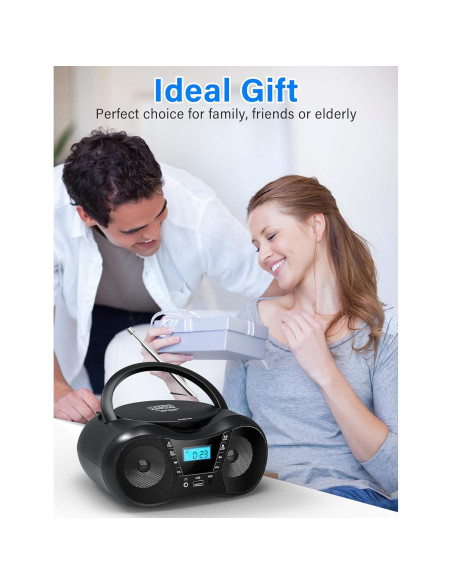 Greadio Boombox CD Portátil Bluetooth con Radio FM - Negro