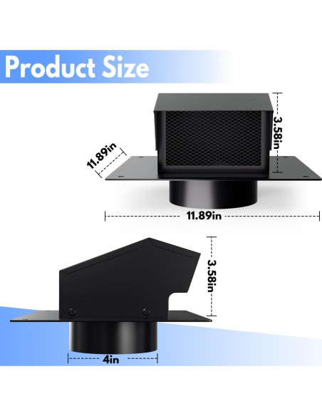 Tapa de Ventilación de Techo Athradies 4" Acero Inoxidable Negra