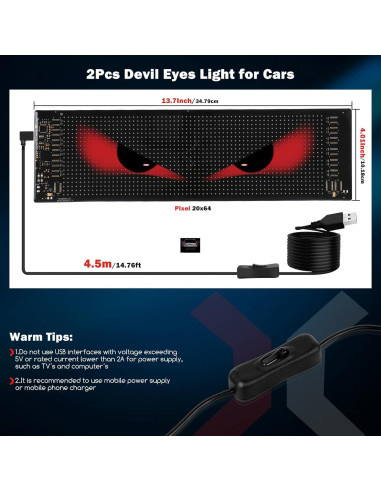 Ojos LED Diabólicos FUNAER para Coche - 4.01x13.7 Pulgadas