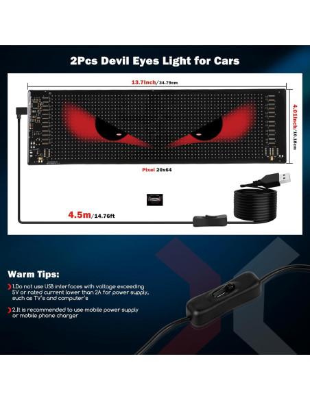Ojos LED Diabólicos FUNAER para Coche - 4.01x13.7 Pulgadas
