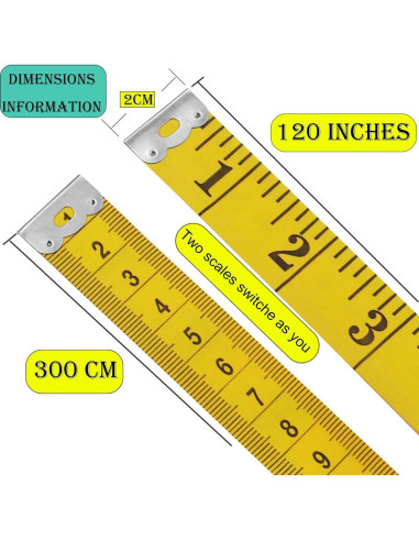Cinta Métrica Doble Escala Oboteny 300 cm PVC Flexible 2 Pcs