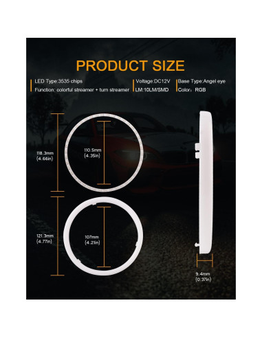 Anillos de Halo RGB Qasim 120mm 12V para Coche y Moto