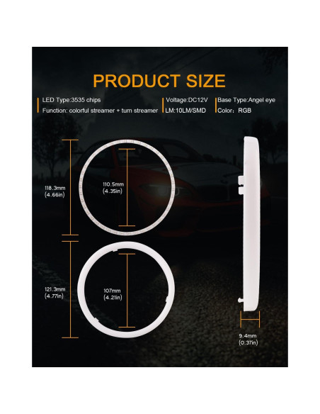 Anillos de Halo RGB Qasim 120mm 12V para Coche y Moto