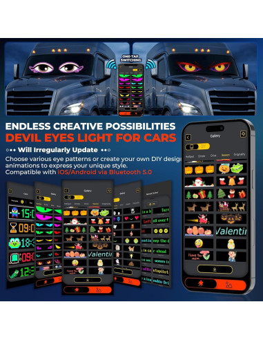 Ojos LED Animados KAKSEY para Parabrisas 89.9x19.2 cm