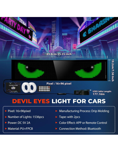 Ojos LED Animados KAKSEY para Parabrisas 89.9x19.2 cm