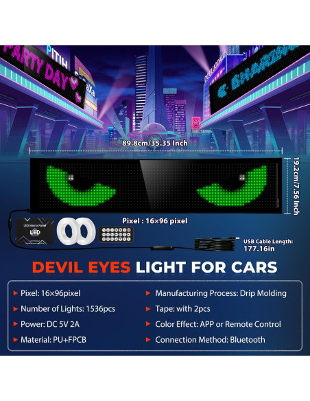 Ojos LED Animados KAKSEY para Parabrisas 89.9x19.2 cm