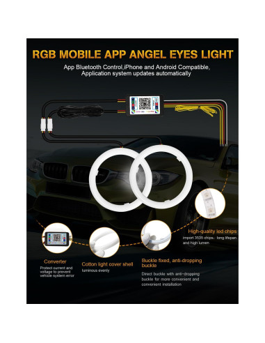 Anillos de Halo RGB Qasim 120mm 12V para Coche y Moto