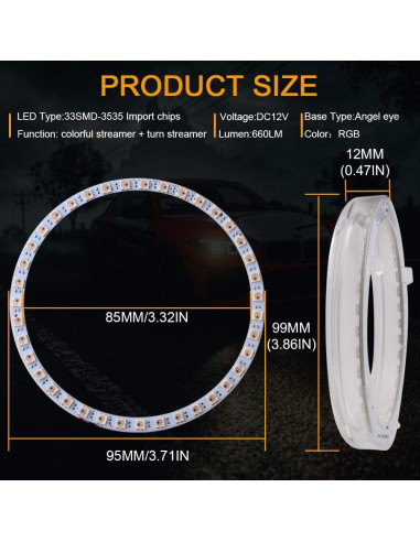 Anillos LED Ojos de Ángel Qasim 95mm RGB Control APP 12V