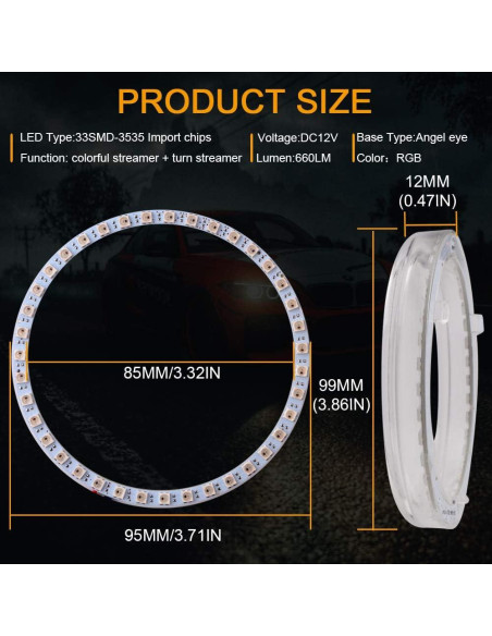 Anillos LED Ojos de Ángel Qasim 95mm RGB Control APP 12V