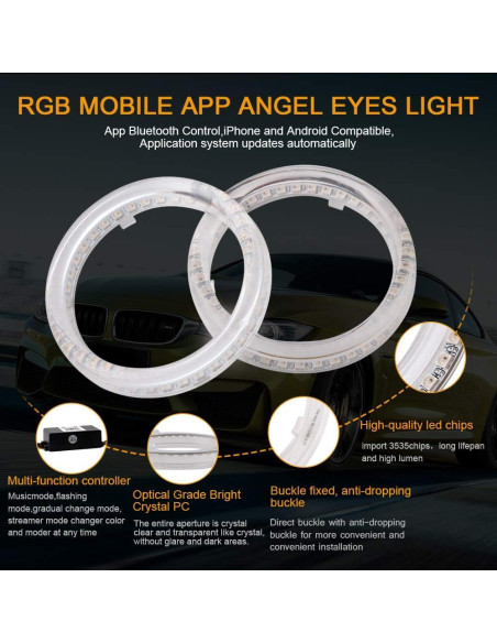 Anillos LED Ojos de Ángel Qasim 95mm RGB Control APP 12V