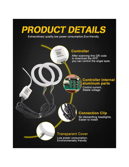 Anillos LED Halo RGB Qasim 60mm con Control APP Bluetooth