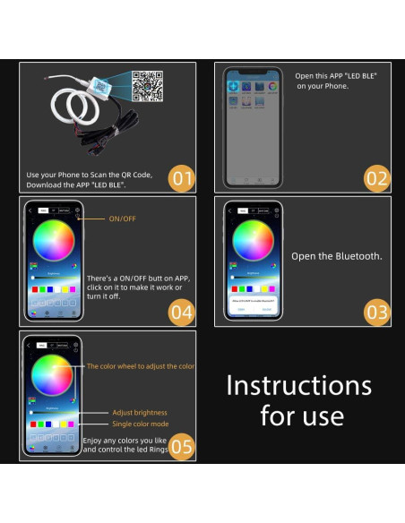 Anillos Halo LED RGB Grandview 70MM Control Bluetooth 12V