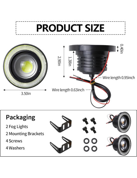 Luces de Niebla Ojo de Ángel Wogomz LED 12V 2PCS Blanco