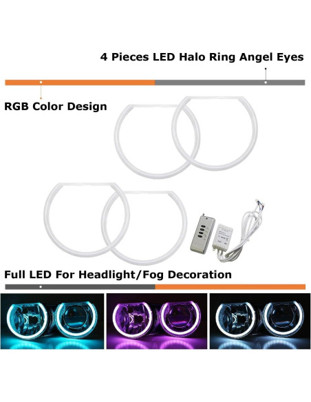 Anillos Halo LED RGB iJDMTOY para BMW E39 E46 - 4 Piezas