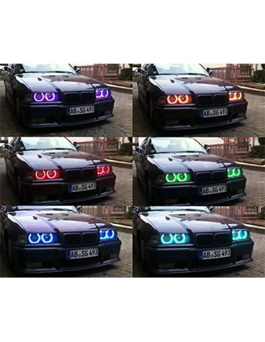 Anillos Halo LED RGB iJDMTOY para BMW E39 E46 - 4 Piezas