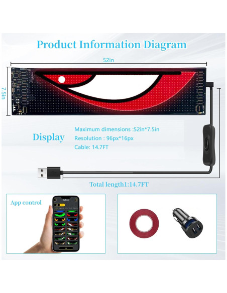 Luz LED Programable Ojos del Diablo Genérico 132.1x19.1 cm