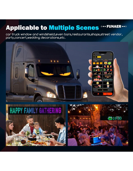 Ojos LED Animados FUNAER 52.36x7.56 Pulgadas para Coche